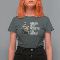 Husband Daddy Protector Hero Veteran T Shirt For Women Patriotic American Flag Camo Father's Day