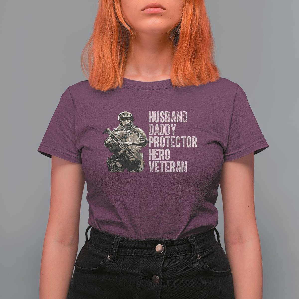 Husband Daddy Protector Hero Veteran T Shirt For Women Patriotic American Flag Camo Father's Day
