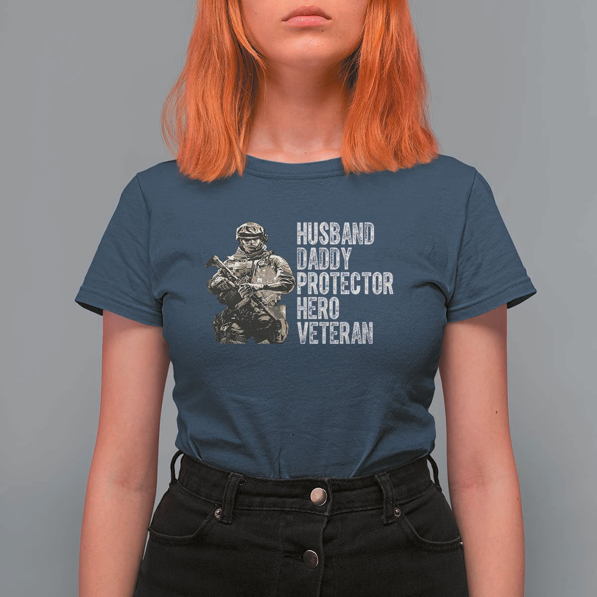 Husband Daddy Protector Hero Veteran T Shirt For Women Patriotic American Flag Camo Father's Day