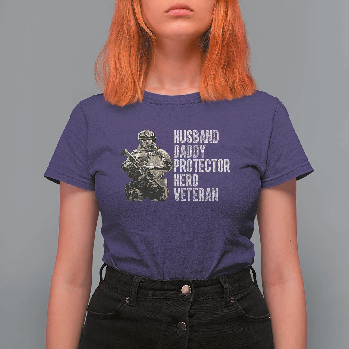 Husband Daddy Protector Hero Veteran T Shirt For Women Patriotic American Flag Camo Father's Day