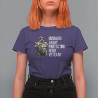 Husband Daddy Protector Hero Veteran T Shirt For Women Patriotic American Flag Camo Father's Day