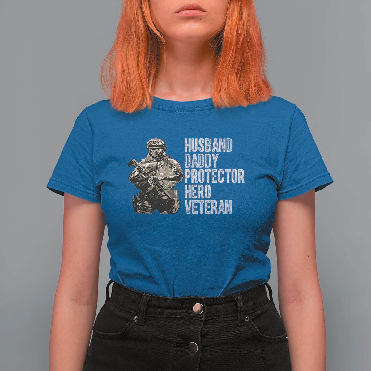 Husband Daddy Protector Hero Veteran T Shirt For Women Patriotic American Flag Camo Father's Day