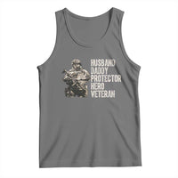 Husband Daddy Protector Hero Veteran Tank Top Patriotic American Flag Camo Father's Day