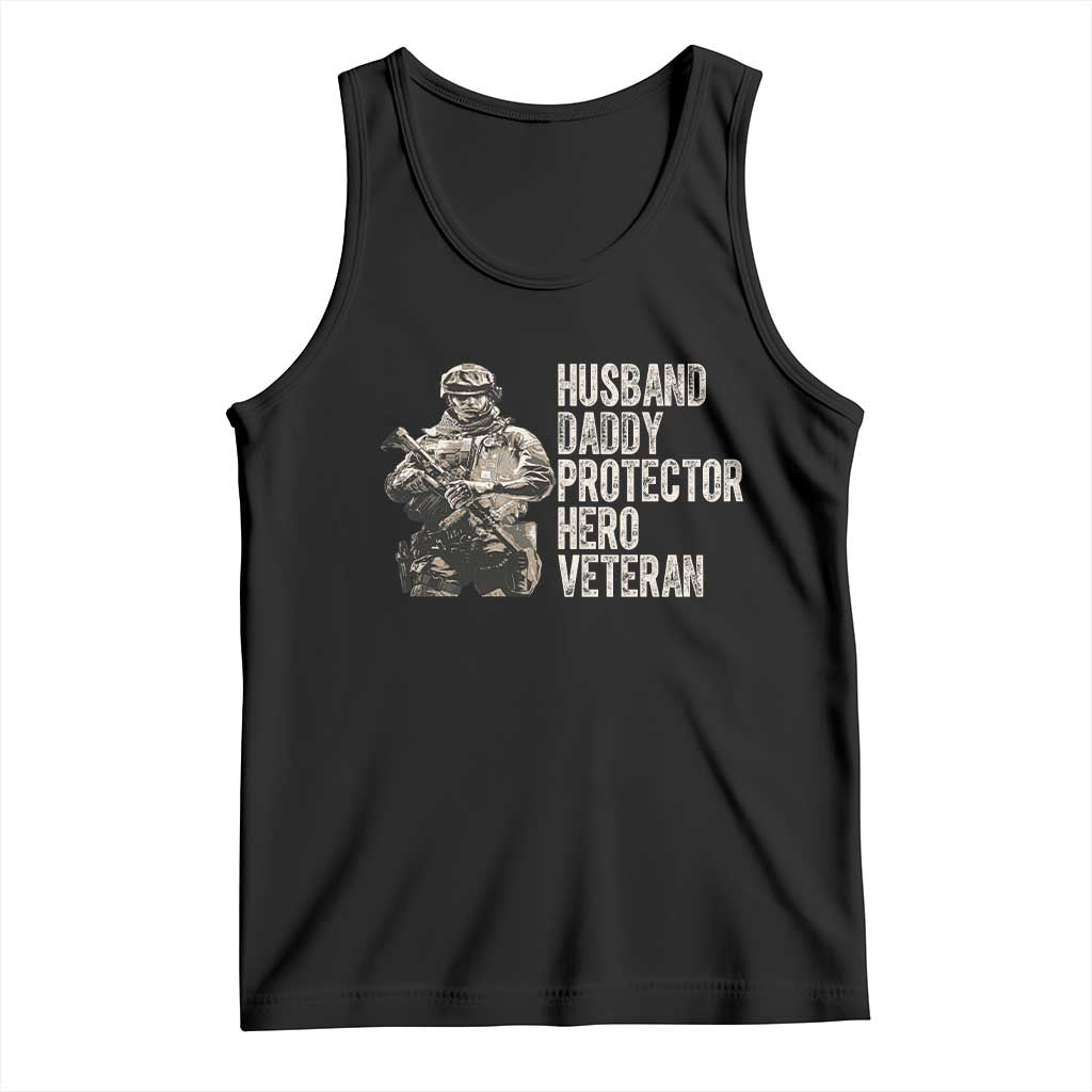 Husband Daddy Protector Hero Veteran Tank Top Patriotic American Flag Camo Father's Day