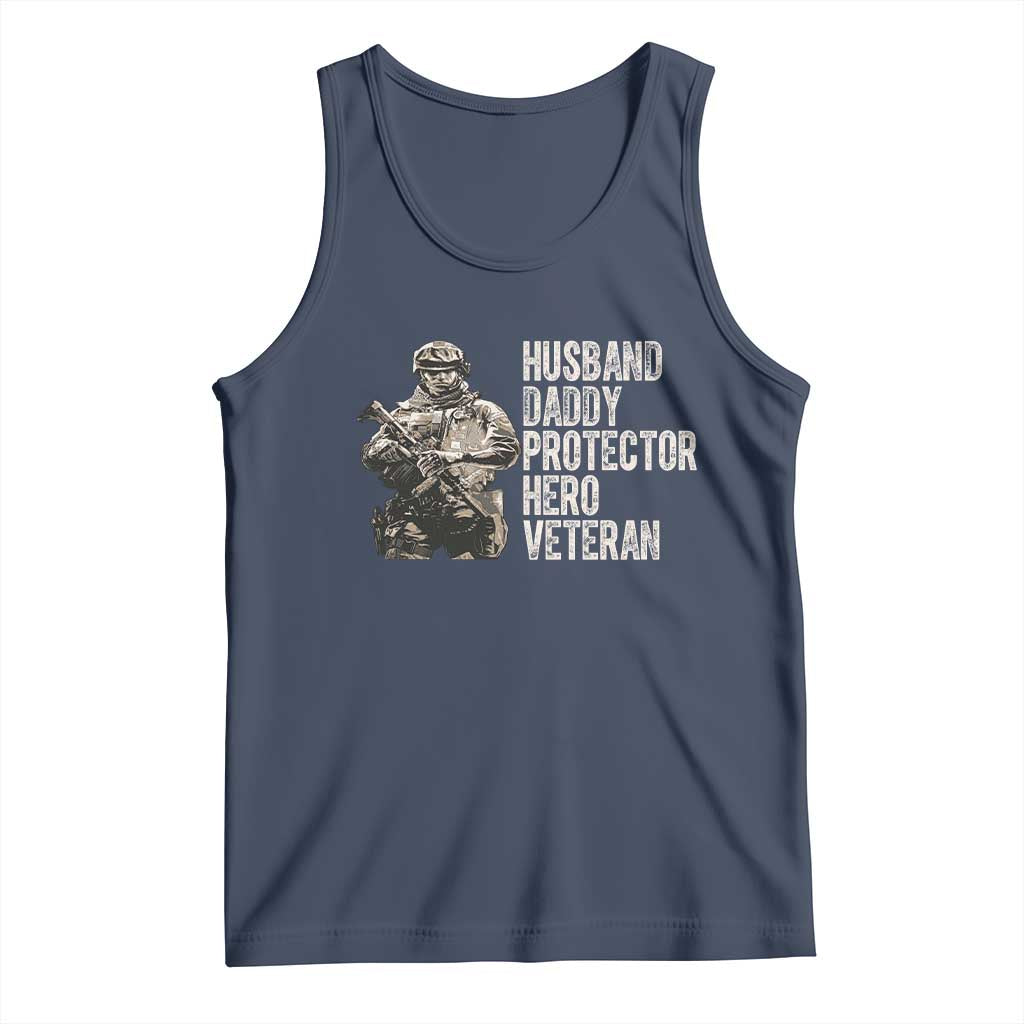 Husband Daddy Protector Hero Veteran Tank Top Patriotic American Flag Camo Father's Day