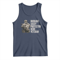 Husband Daddy Protector Hero Veteran Tank Top Patriotic American Flag Camo Father's Day