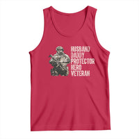 Husband Daddy Protector Hero Veteran Tank Top Patriotic American Flag Camo Father's Day