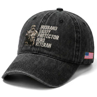 Husband Daddy Protector Hero Veteran Washed Cotton Baseball Cap Patriotic American Flag Camo Father's Day