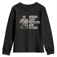 Husband Daddy Protector Hero Veteran Youth Sweatshirt Patriotic American Flag Camo Father's Day