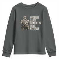 Husband Daddy Protector Hero Veteran Youth Sweatshirt Patriotic American Flag Camo Father's Day