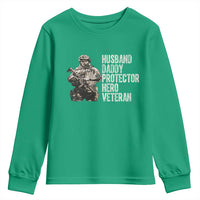 Husband Daddy Protector Hero Veteran Youth Sweatshirt Patriotic American Flag Camo Father's Day