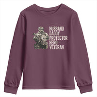 Husband Daddy Protector Hero Veteran Youth Sweatshirt Patriotic American Flag Camo Father's Day