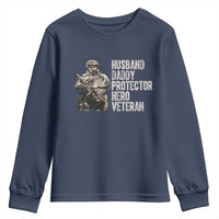 Husband Daddy Protector Hero Veteran Youth Sweatshirt Patriotic American Flag Camo Father's Day