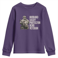 Husband Daddy Protector Hero Veteran Youth Sweatshirt Patriotic American Flag Camo Father's Day