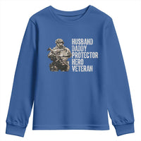 Husband Daddy Protector Hero Veteran Youth Sweatshirt Patriotic American Flag Camo Father's Day