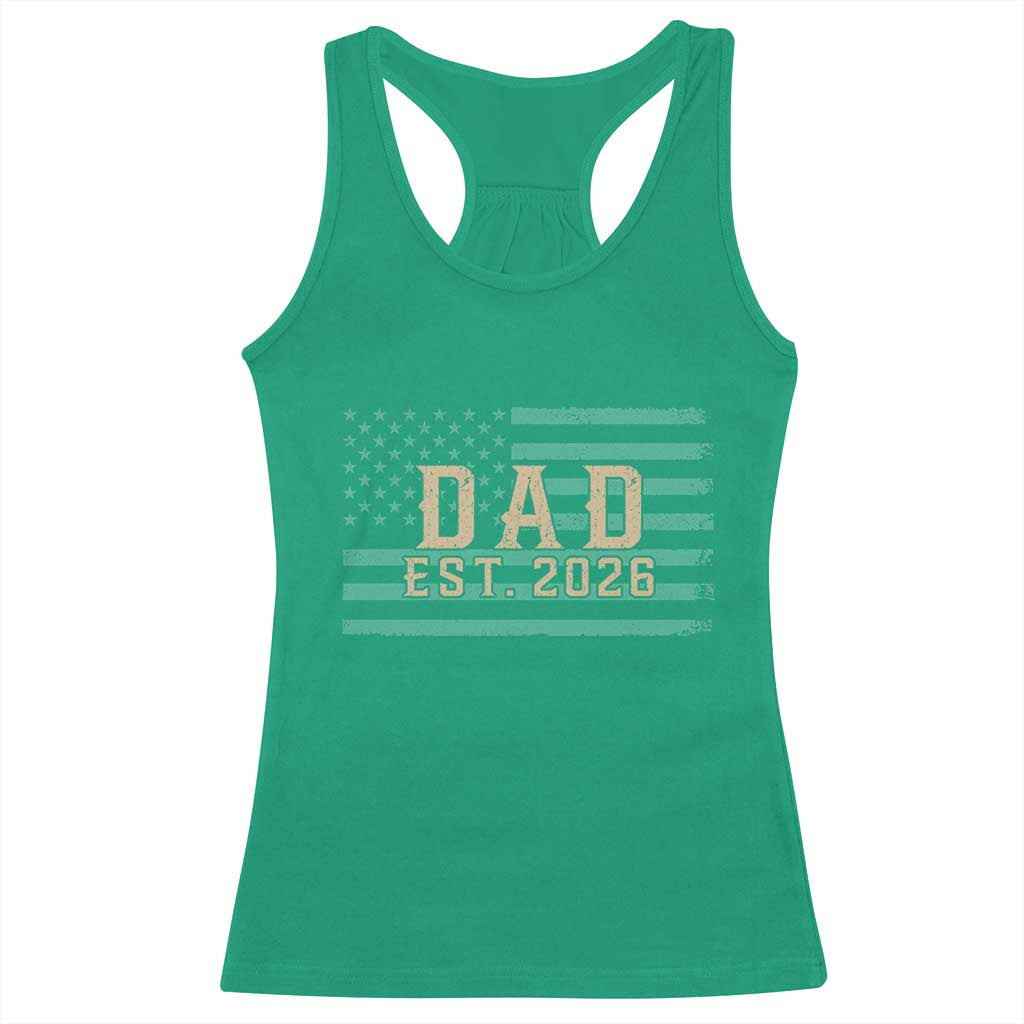 Dad Est 2026 Racerback Tank Top Promoted to Daddy New Dad