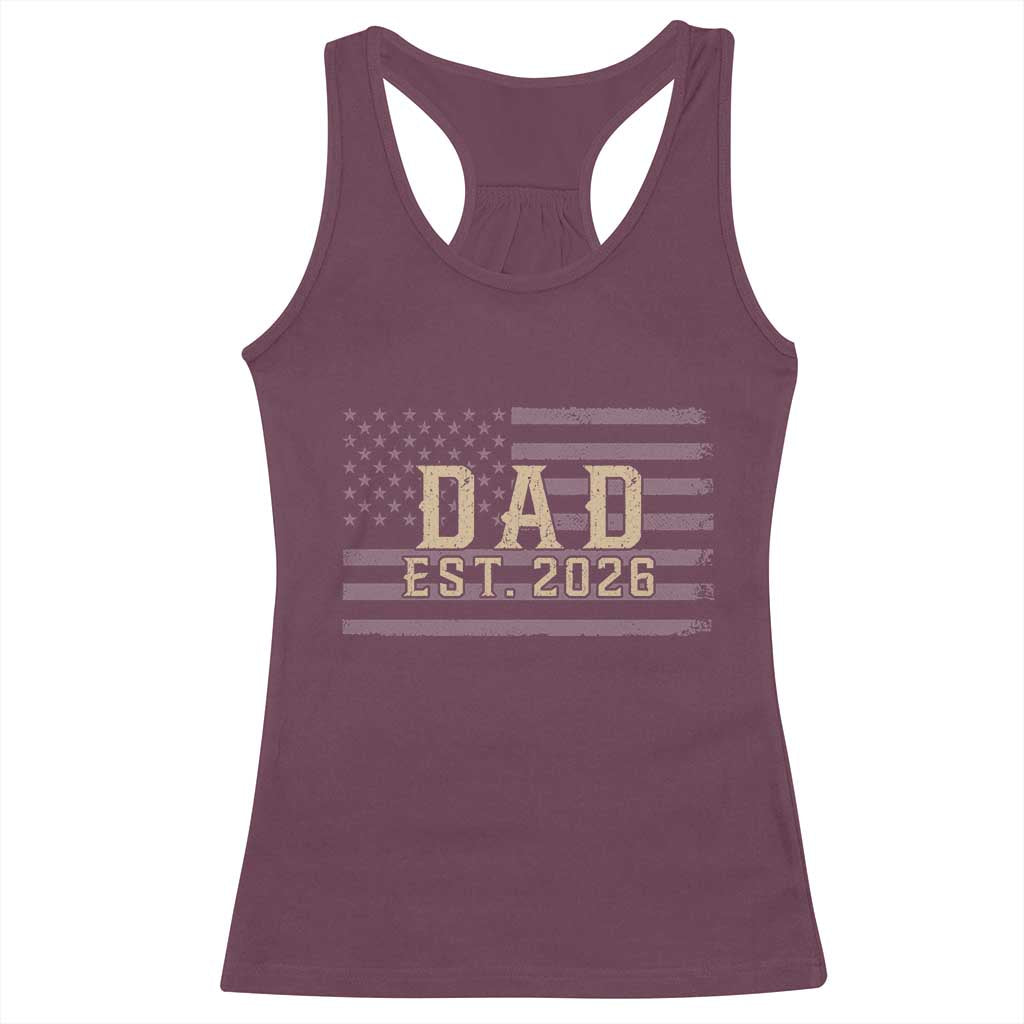 Dad Est 2026 Racerback Tank Top Promoted to Daddy New Dad