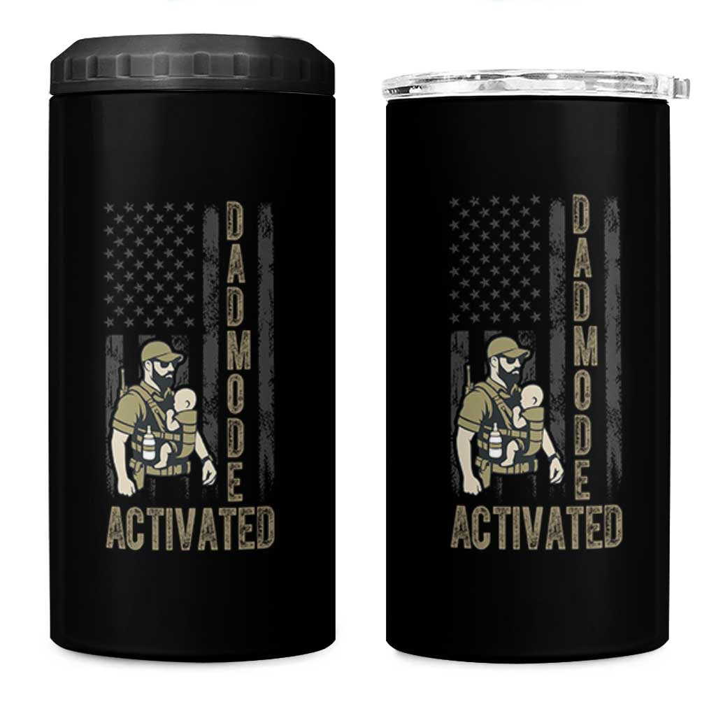 Dad Mode Activated 4 in 1 Can Cooler Tumbler Tactical Baby Carrier Military Father Amerian Flag