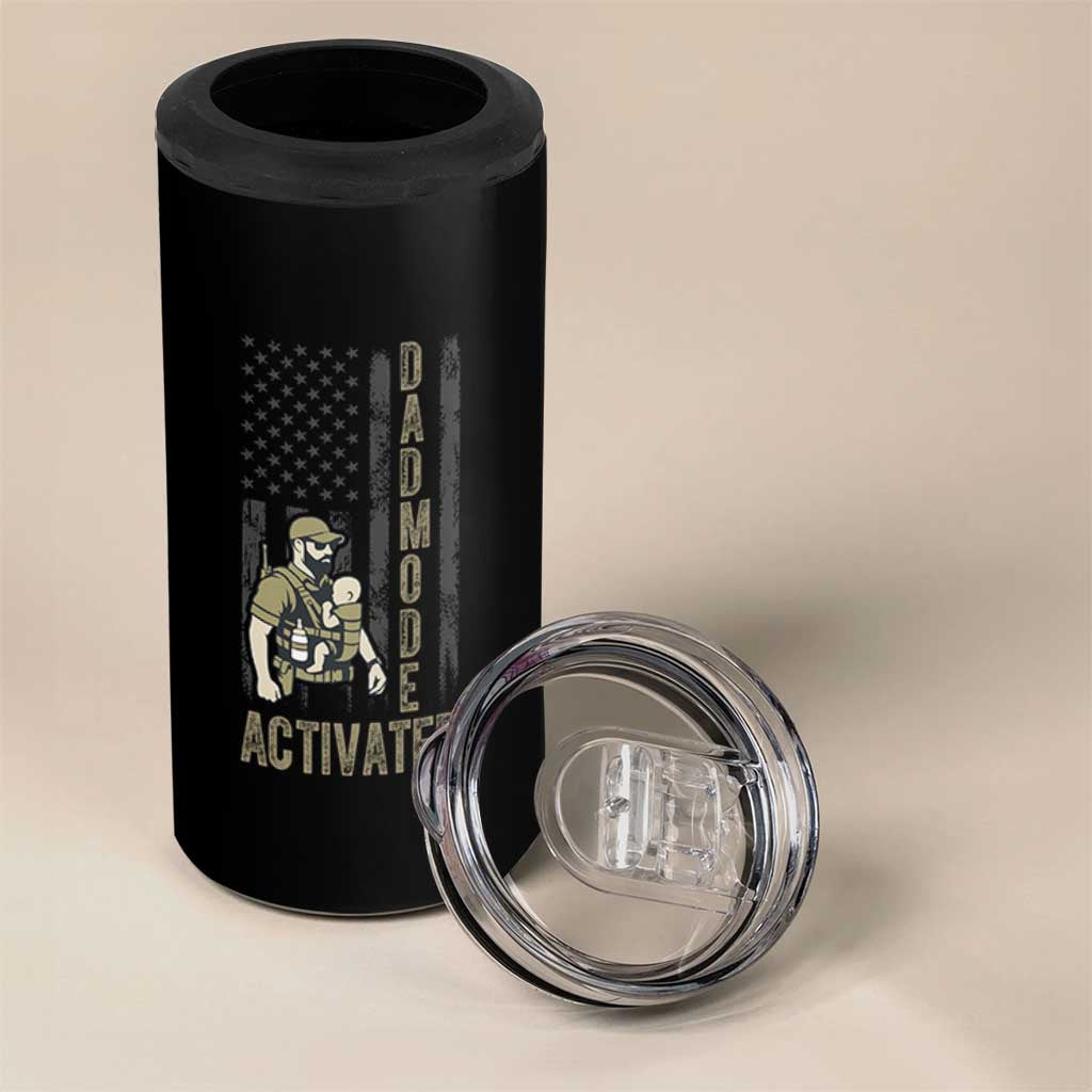 Dad Mode Activated 4 in 1 Can Cooler Tumbler Tactical Baby Carrier Military Father Amerian Flag