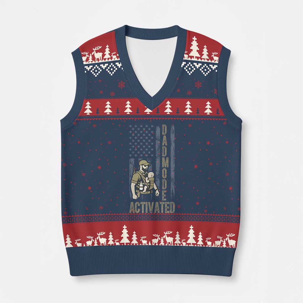 Dad Mode Activated V-Neck Knit Sweater Vest Tactical Baby Carrier Military Father Amerian Flag