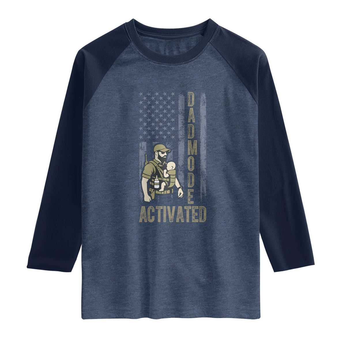 Dad Mode Activated Raglan Shirt Tactical Baby Carrier Military Father Amerian Flag