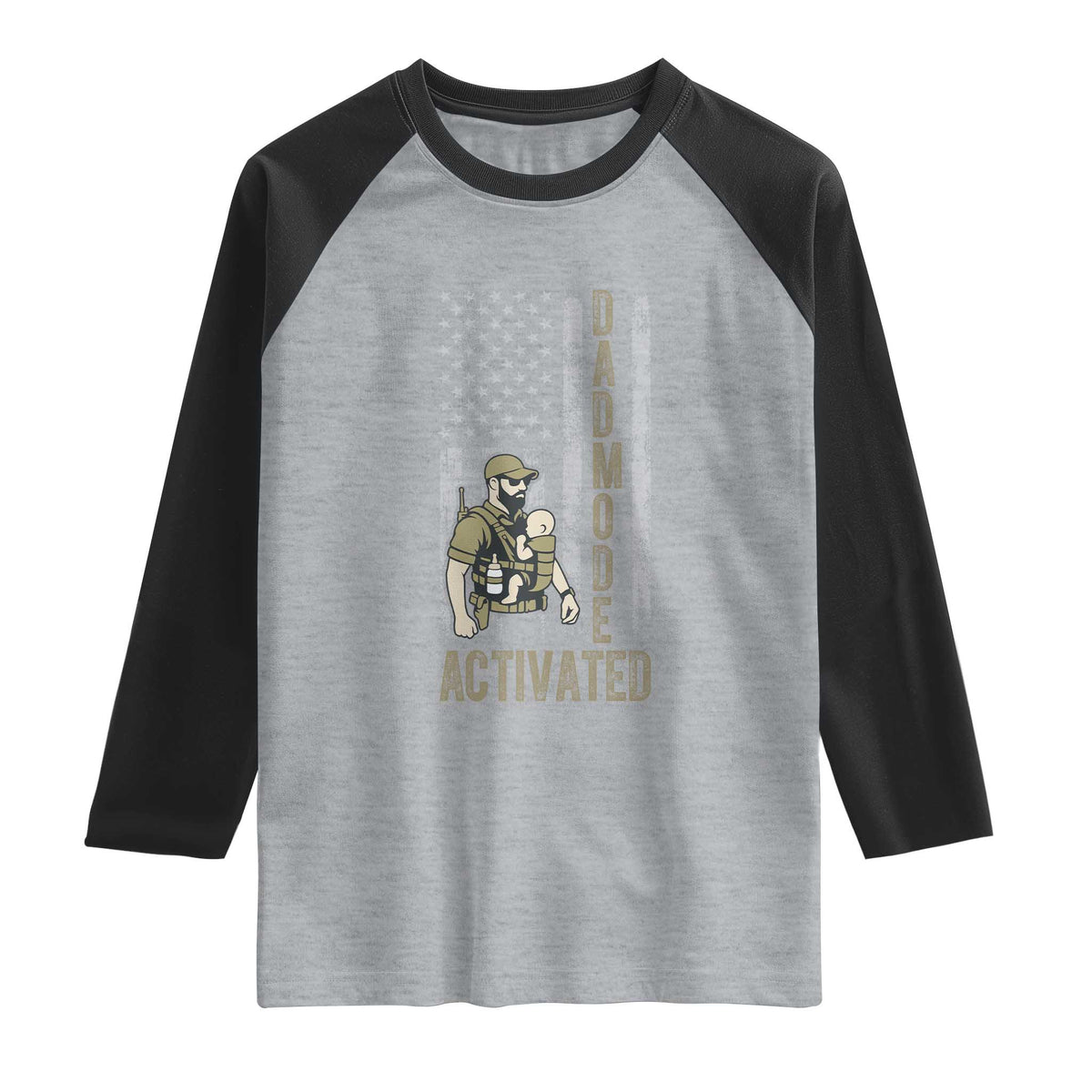 Dad Mode Activated Raglan Shirt Tactical Baby Carrier Military Father Amerian Flag
