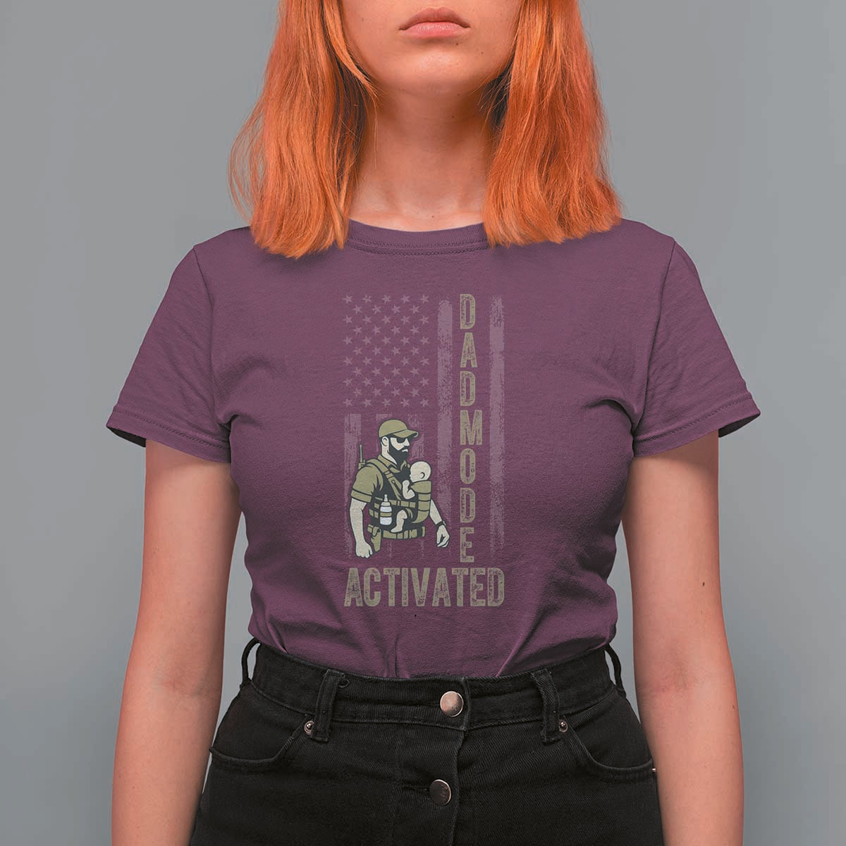 Dad Mode Activated T Shirt For Women Tactical Baby Carrier Military Father Amerian Flag