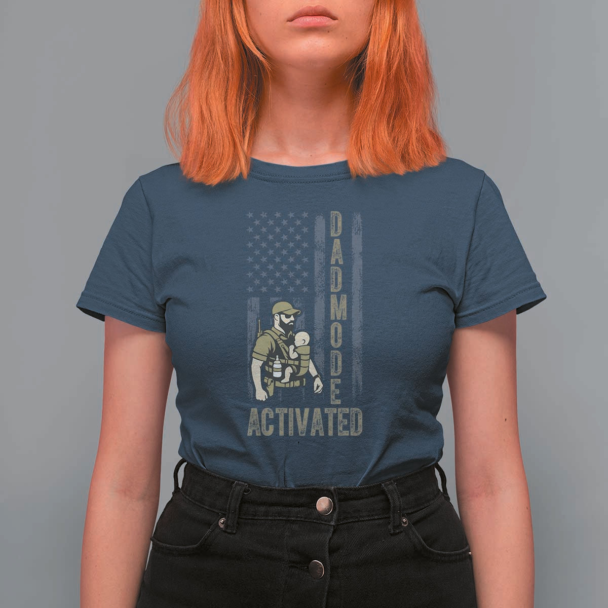 Dad Mode Activated T Shirt For Women Tactical Baby Carrier Military Father Amerian Flag