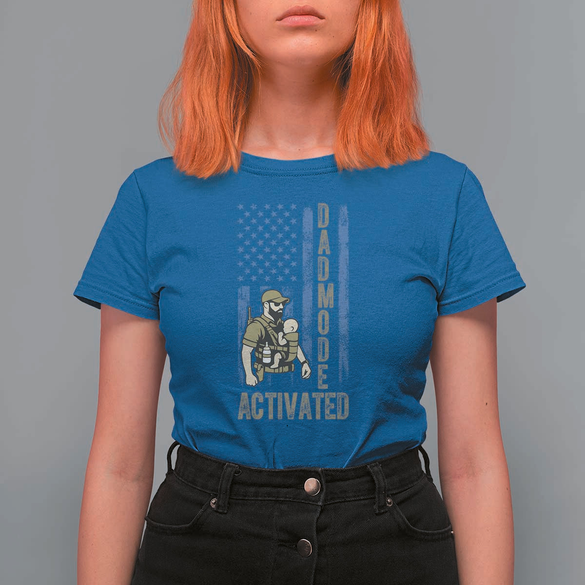 Dad Mode Activated T Shirt For Women Tactical Baby Carrier Military Father Amerian Flag