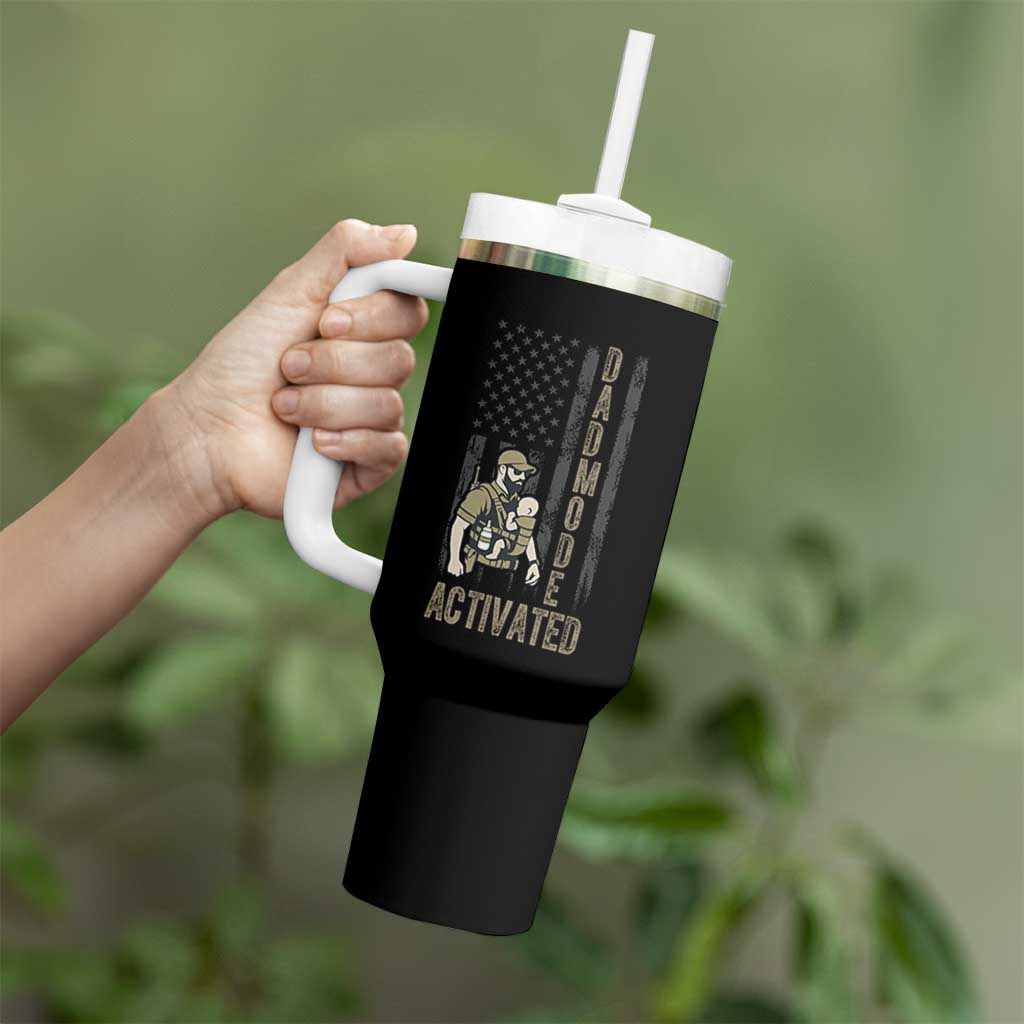 Dad Mode Activated Tumbler With Handle Tactical Baby Carrier Military Father Amerian Flag