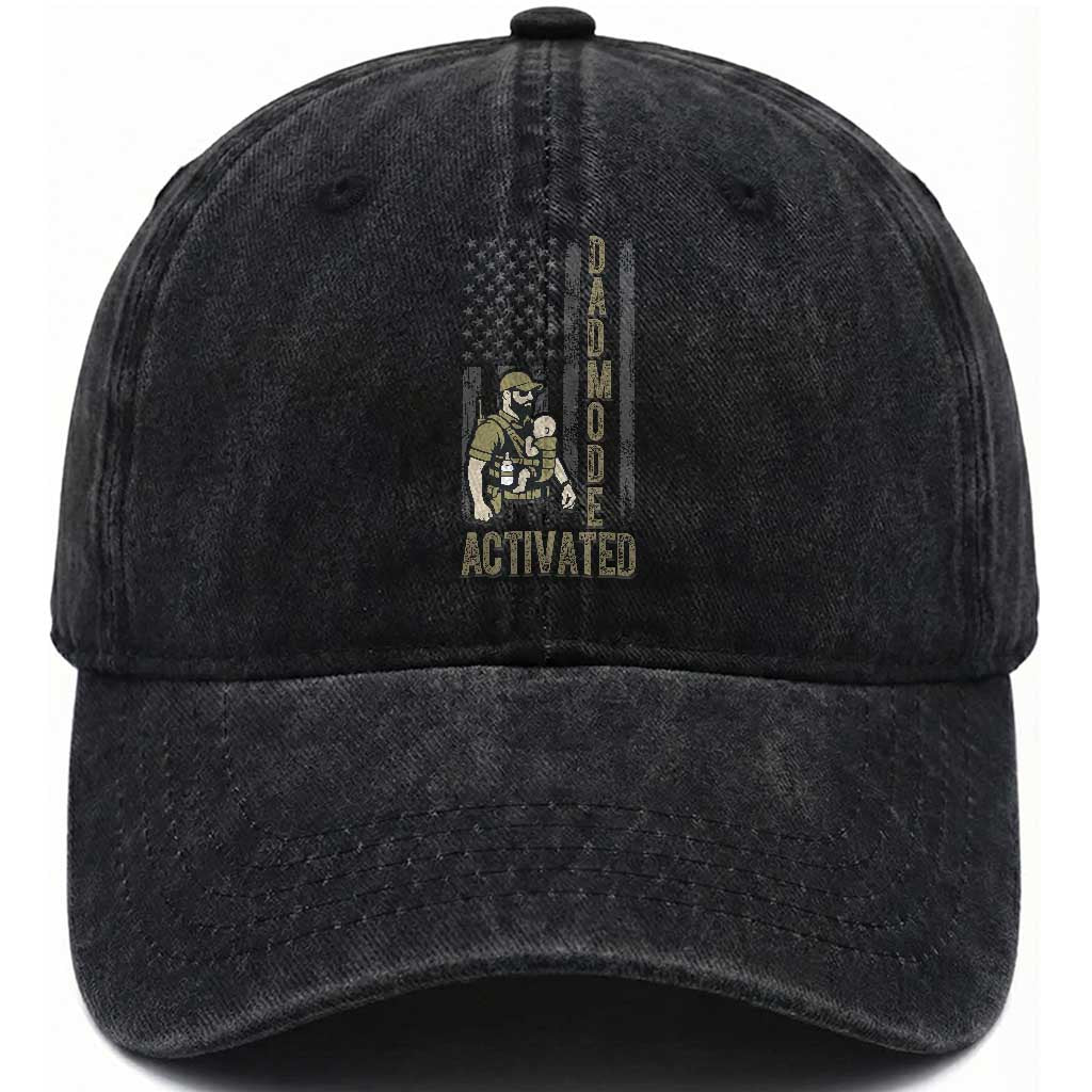 Dad Mode Activated Washed Cotton Baseball Cap Tactical Baby Carrier Military Father Amerian Flag