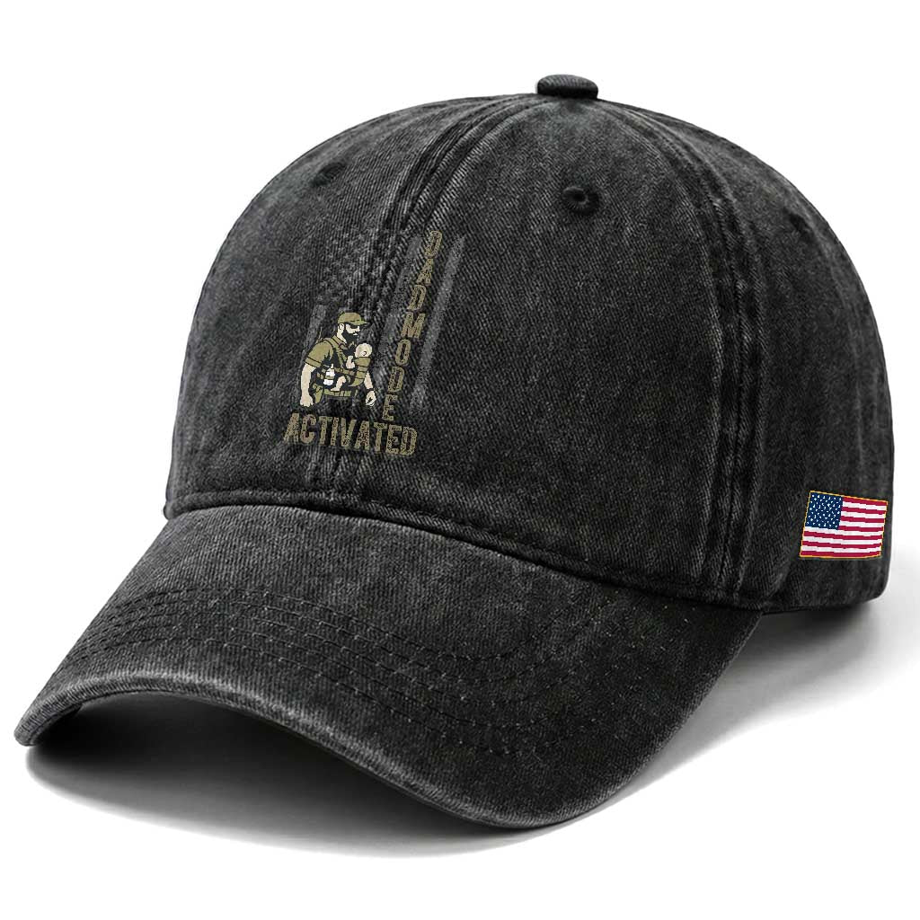 Dad Mode Activated Washed Cotton Baseball Cap Tactical Baby Carrier Military Father Amerian Flag