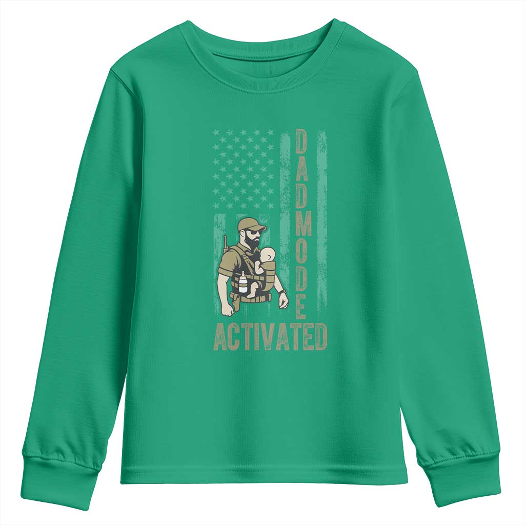 Dad Mode Activated Youth Sweatshirt Tactical Baby Carrier Military Father Amerian Flag