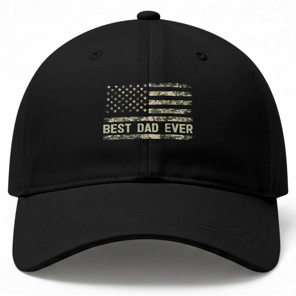 Best Dad Ever Baseball Cap Military Dad American Flag Camo