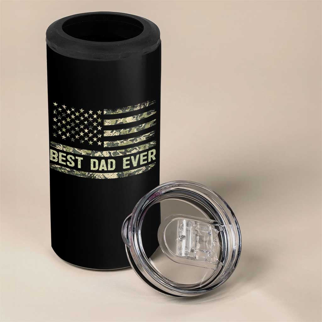 Best Dad Ever 4 in 1 Can Cooler Tumbler Military Dad American Flag Camo