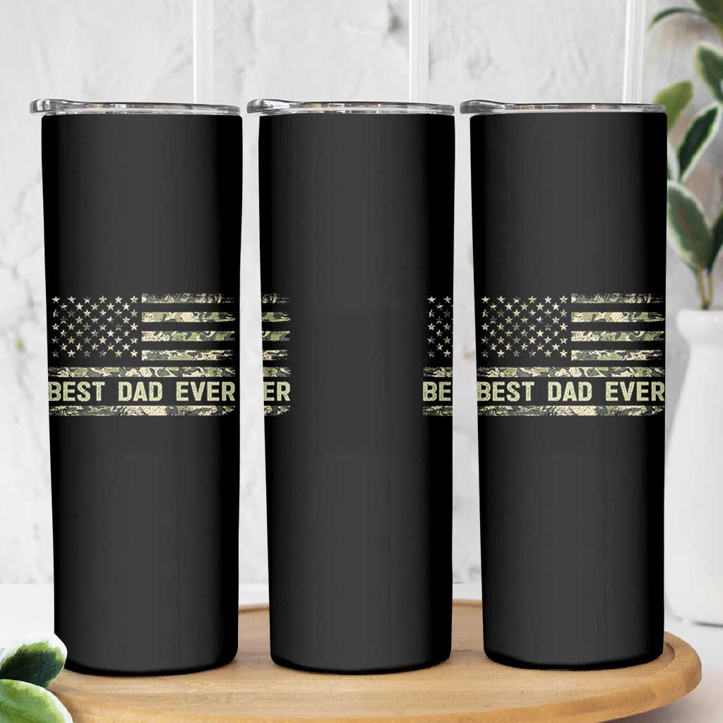 Best Dad Ever Skinny Tumbler Military Dad American Flag Camo