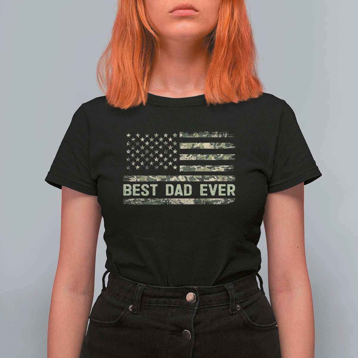 Best Dad Ever T Shirt For Women Military Dad American Flag Camo