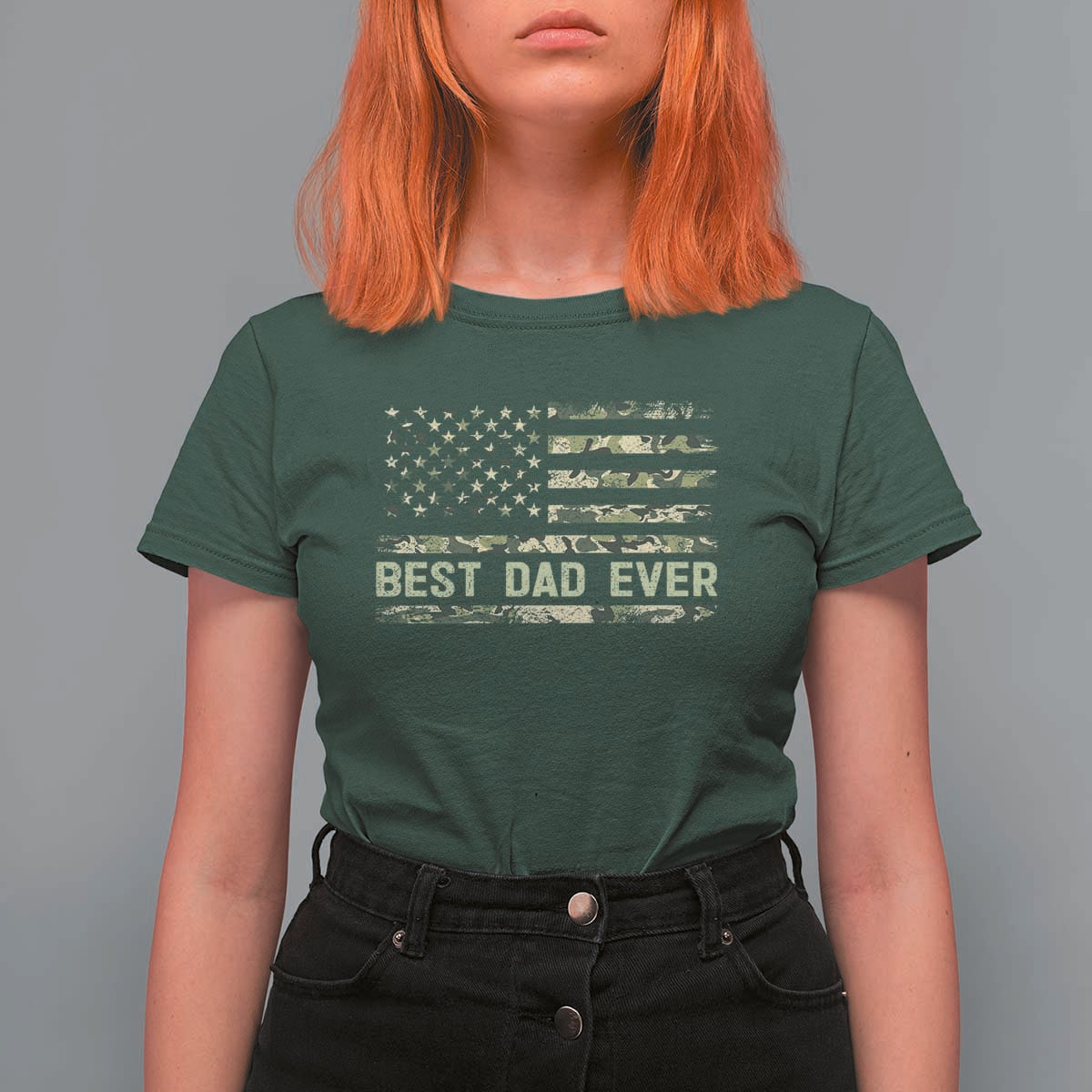 Best Dad Ever T Shirt For Women Military Dad American Flag Camo