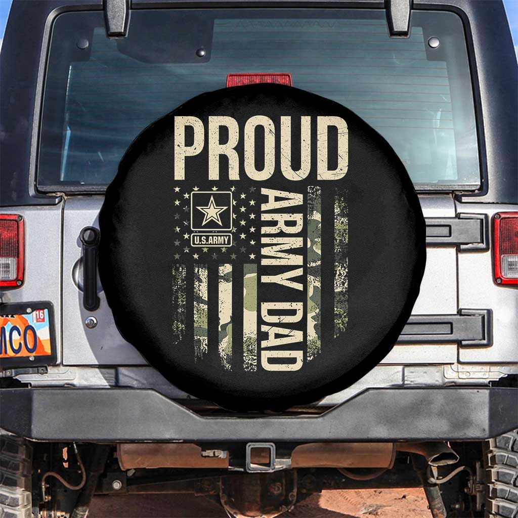 Proud Army Dad Camo American Flag Veteran Gift Spare Tire Cover
