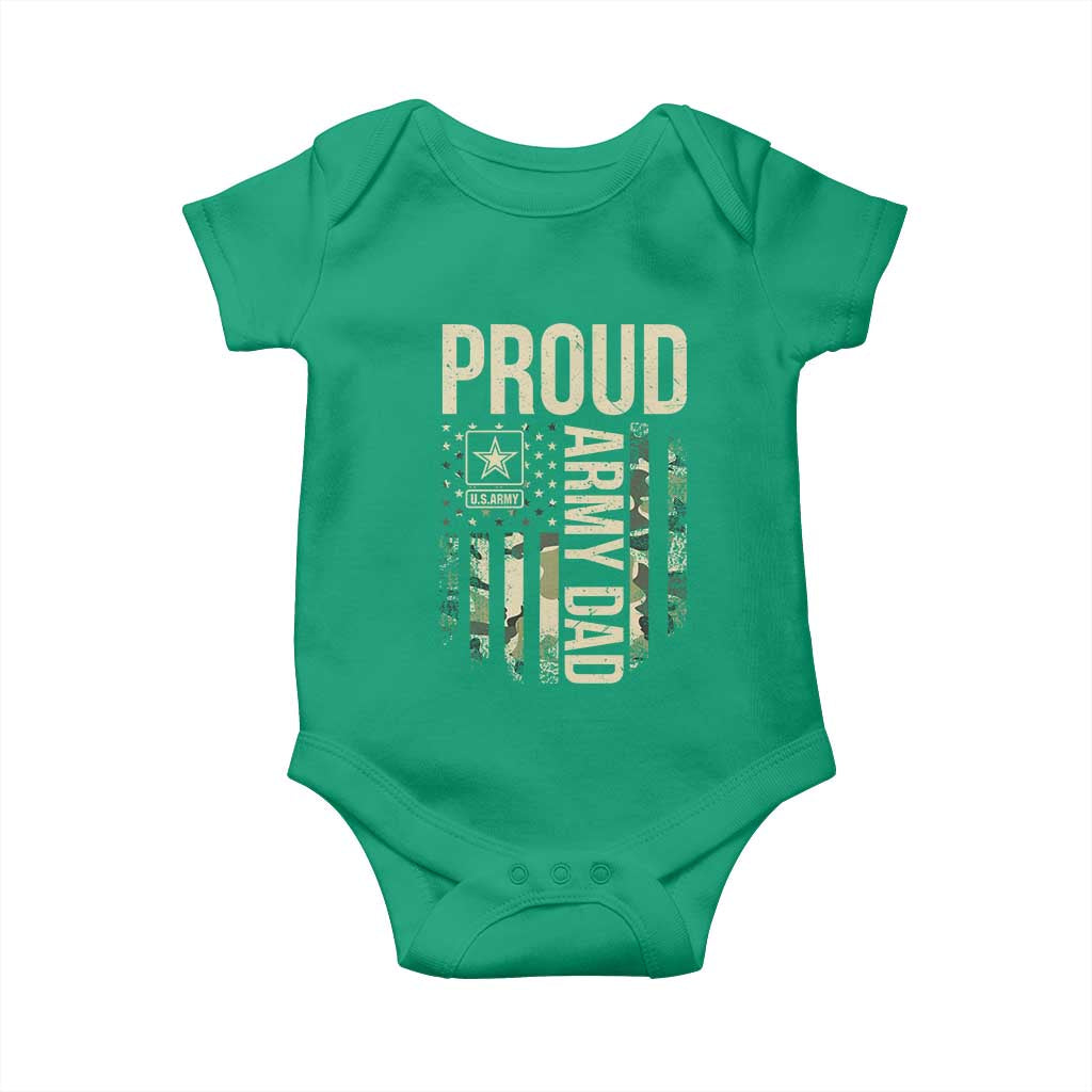 Proud Army Dad Camo American Flag Veteran Gift Baby Onesie