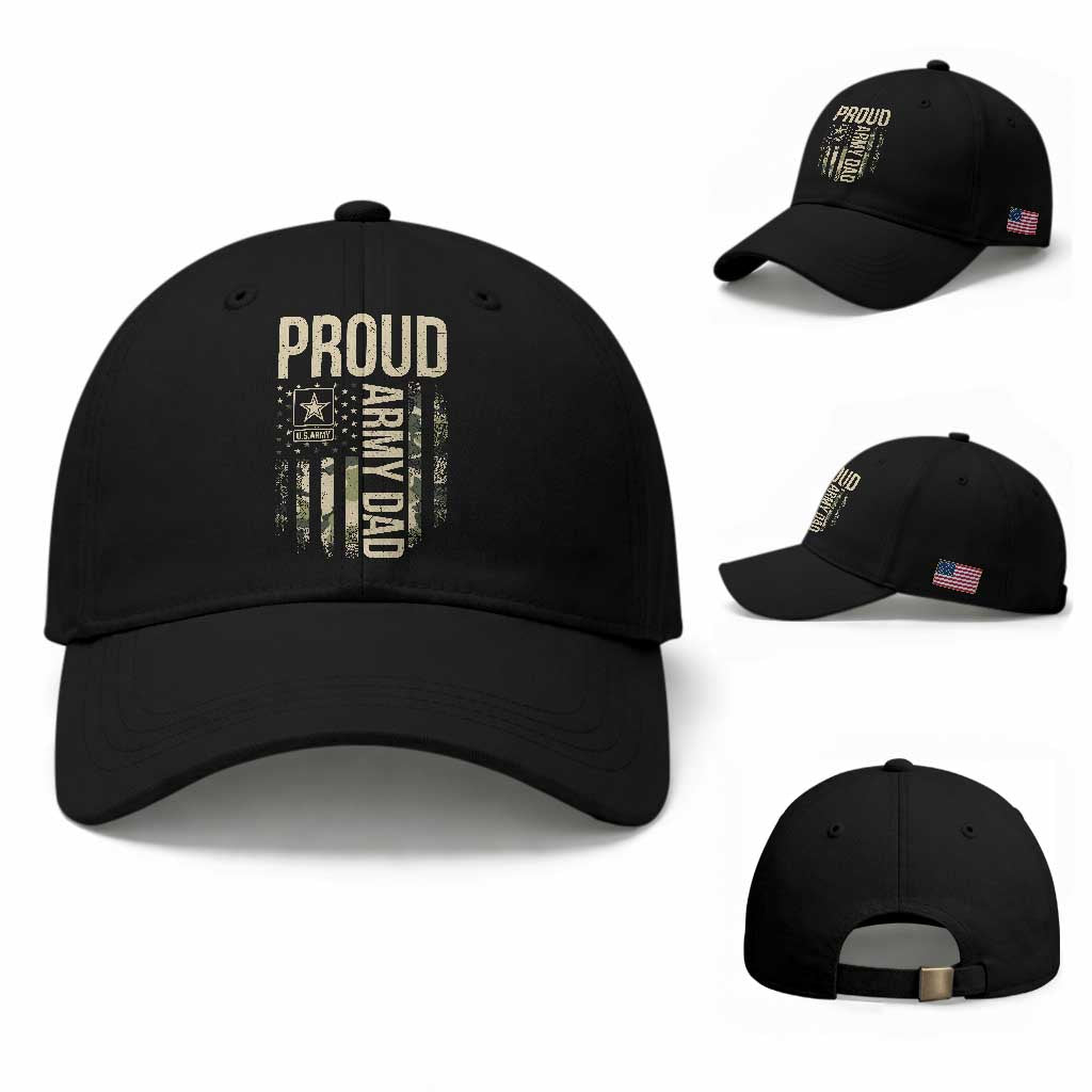 Proud Army Dad Camo American Flag Veteran Gift Baseball Cap