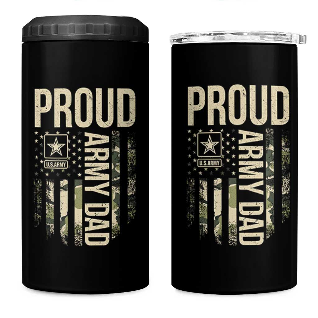 Proud Army Dad Camo American Flag Veteran Gift 4 in 1 Can Cooler Tumbler