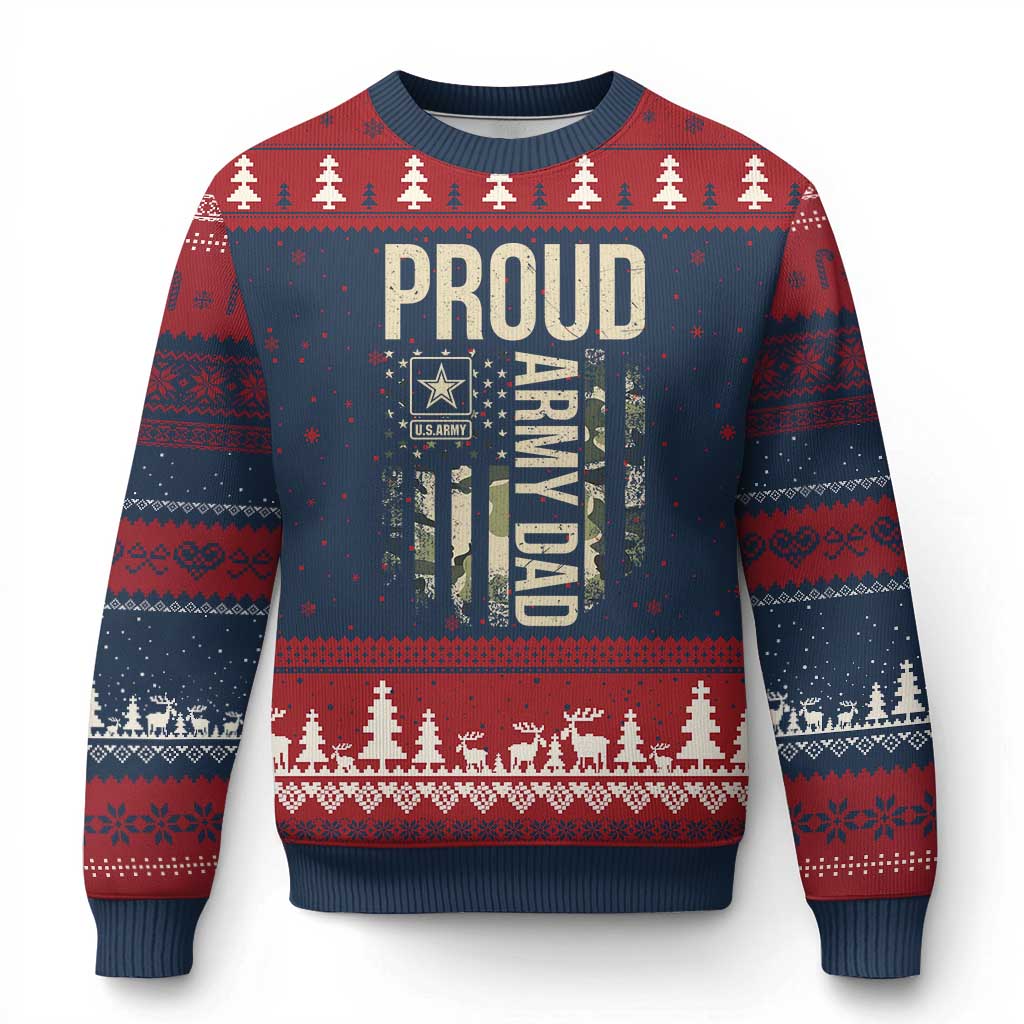 Proud Army Dad Camo American Flag Veteran Gift Ugly Christmas Sweater