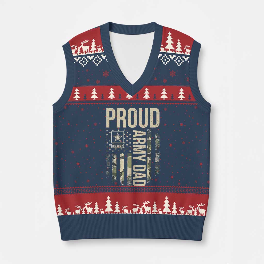 Proud Army Dad Camo American Flag Veteran Gift V-Neck Knit Sweater Vest