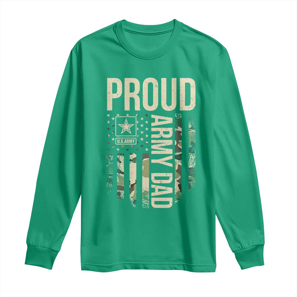 Proud Army Dad Camo American Flag Veteran Gift Long Sleeve Shirt