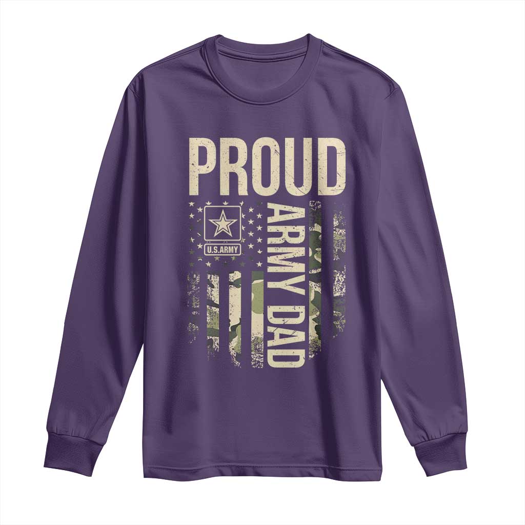 Proud Army Dad Camo American Flag Veteran Gift Long Sleeve Shirt