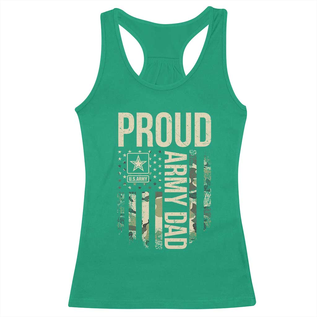 Proud Army Dad Camo American Flag Veteran Gift Racerback Tank Top
