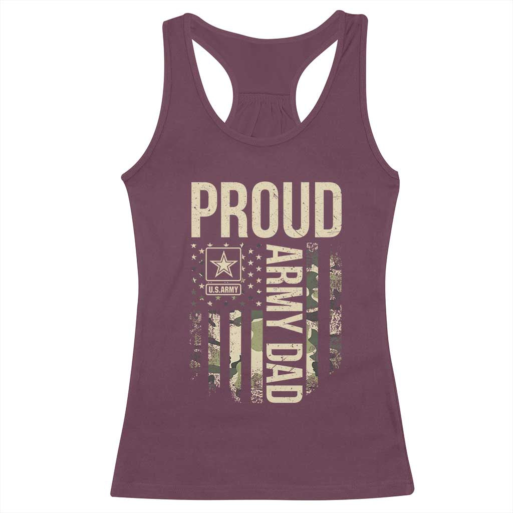Proud Army Dad Camo American Flag Veteran Gift Racerback Tank Top