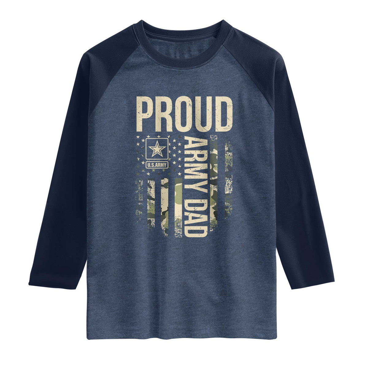 Proud Army Dad Camo American Flag Veteran Gift Raglan Shirt