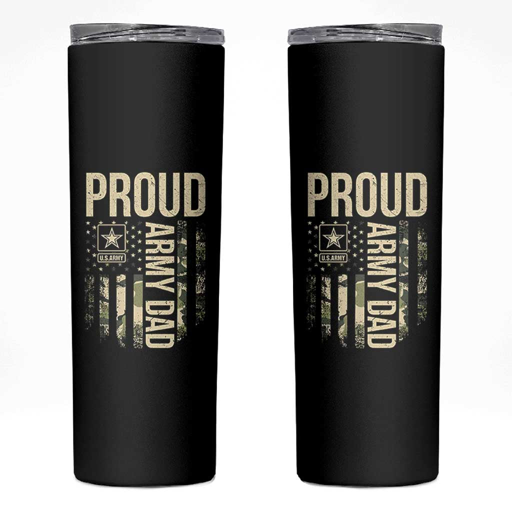 Proud Army Dad Camo American Flag Veteran Gift Skinny Tumbler